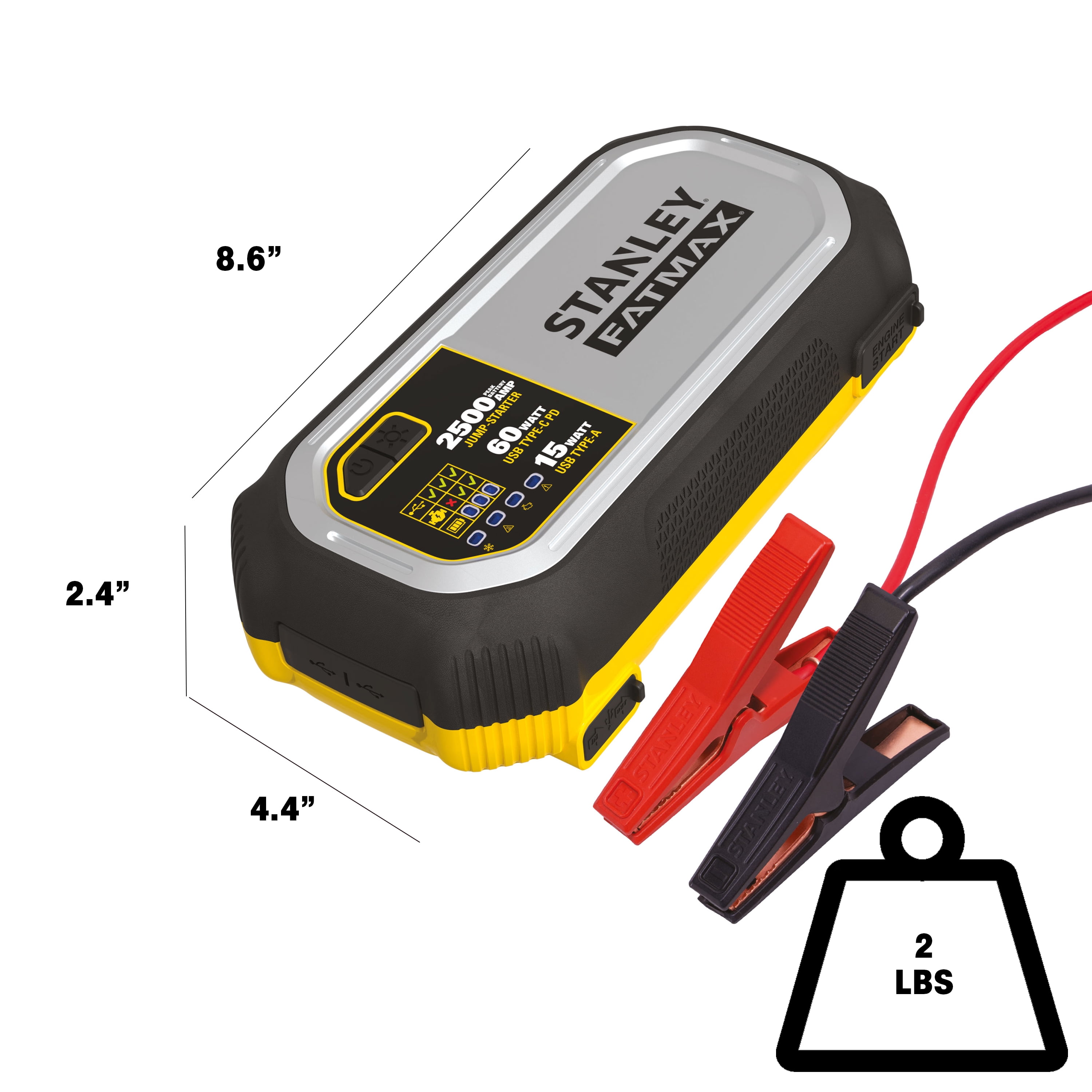 Stanley FatMax 2500A Lithium Jump Starter With 60W USB Type C PD 25W USB Type C PD and 15W USB Type A Includes clamps Walmart