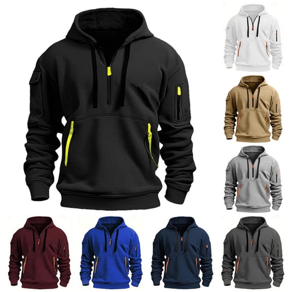 Men's Pullover Hoodies Quarter Zip Long Sleeve Shirts Drawstring Sports Casual Vintage Workout Hooded Basic Sweatshirts with Pockets