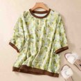 thumbnail image 2 of Camisas de Manga Corta para las Mujeres Cuello Redondo Impreso Camisa Suelta con Tres Cuartos de Mangas Casual Top, 2 of 9