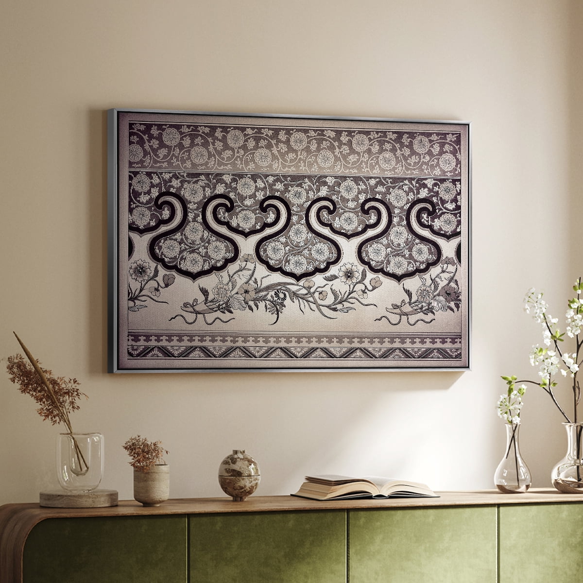 Vintage Abstract Print-XXV Framed in Silver Wood Gallery Wrapped Canvas 27 in. x 41 in.
