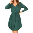 thumbnail image 1 of DPTALR Femmes Casual Couleur Unie V-Cou à Manches Longues Robe de Ceinture Boutonnée, 1 of 4