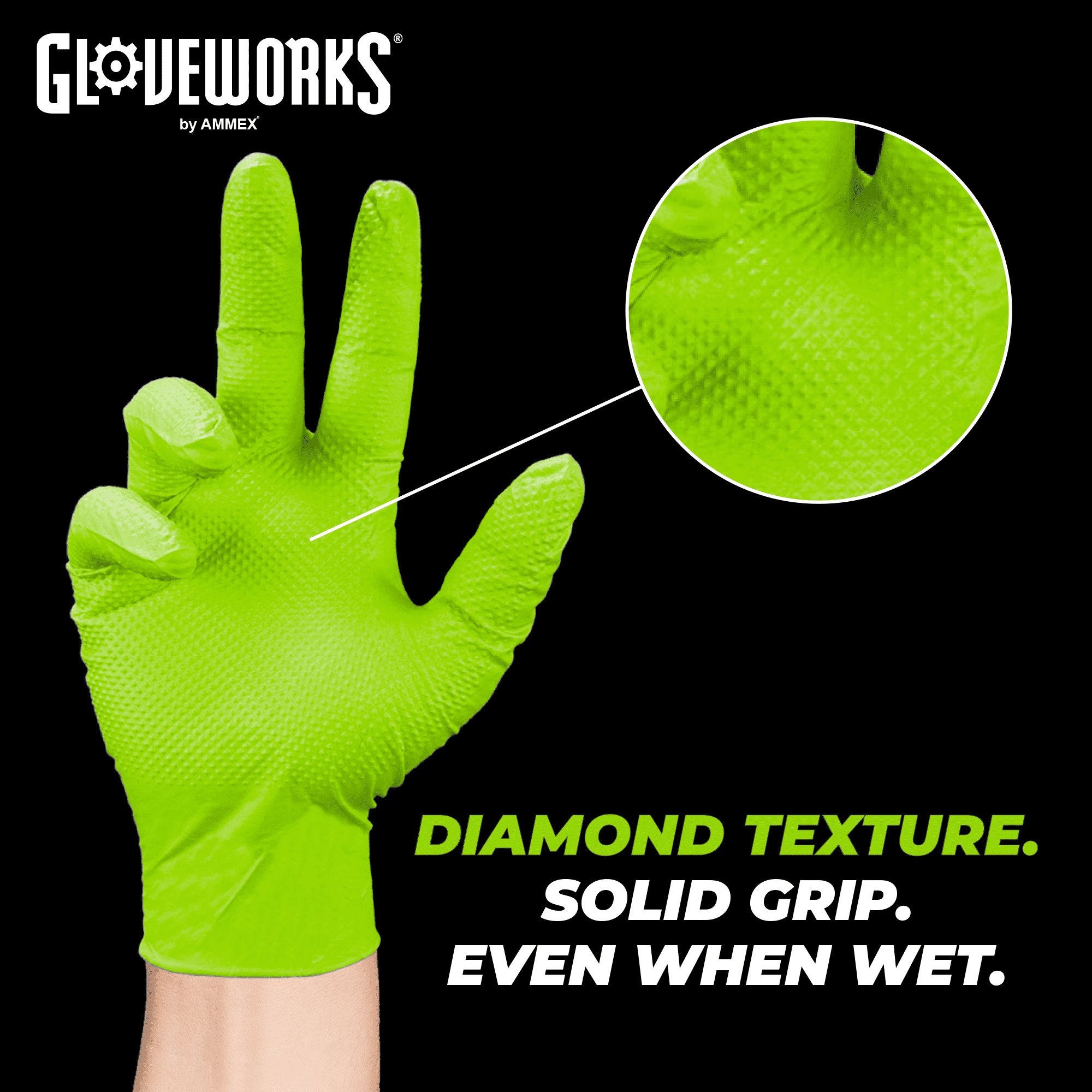 GLOVEWORKS Heavy Duty Green Gloves for Mechanics, Auto, Nitrile, M, 100 Count