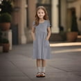 thumbnail image 6 of TQWQT Girls Dresses Summer Cute Gray Dress Size 10-12 A Line Sundress Short Sleeve Kids Crewneck Skater Dress Basic Tween Girls T-Shirt Dress with Pockets Gray 90, 6 of 8