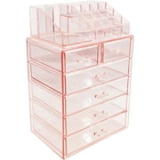 Sorbus Acrylic Cosmetic Makeup and Jewelry Storage Case Display with Spacious Design and Two Small Drawers, Pink