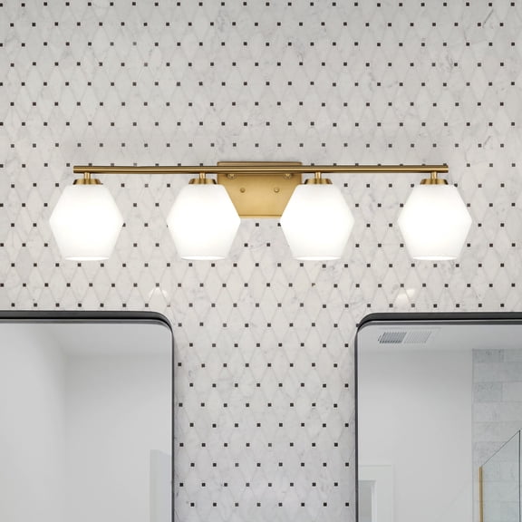 Luxury Mid Century Modern Bath Light, Large Size: 7.5''H x 7''W, with Transitional Style Elements, Brushed Gold Finish, UHP4520 from the Roanoke Collection by Urban Ambiance