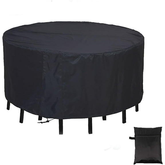 Round Patio Furniture Covers, Heavy Duty 500D Round Patio Table & Chairs Cover, Black Waterproof Outdoor Table Cover, 62" D x 28" H Outdoor Table and Chairs Cover