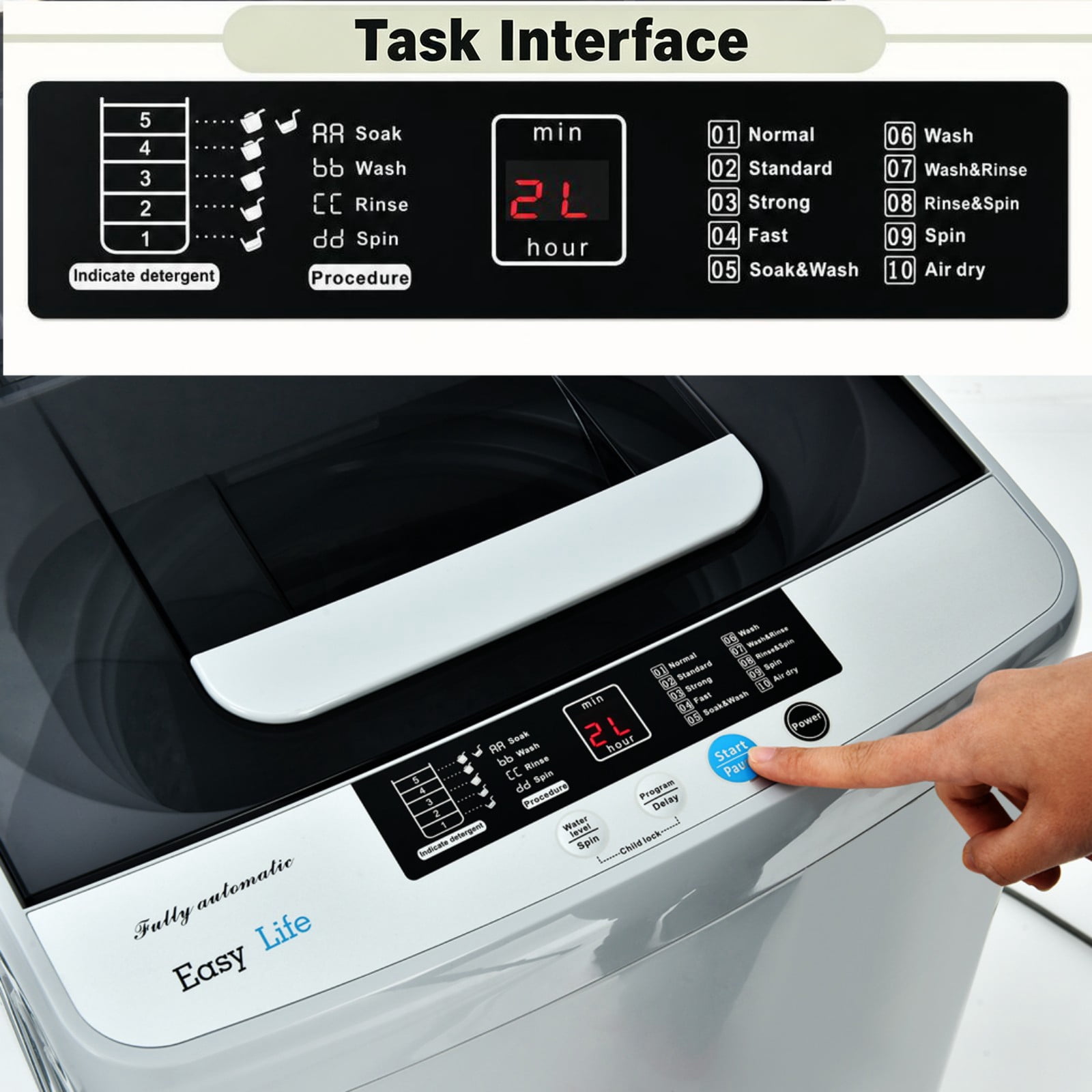Costway Portable Full-Automatic Laundry Washing Machine 8.5 lbs Spin Washer W/ Drain Pump