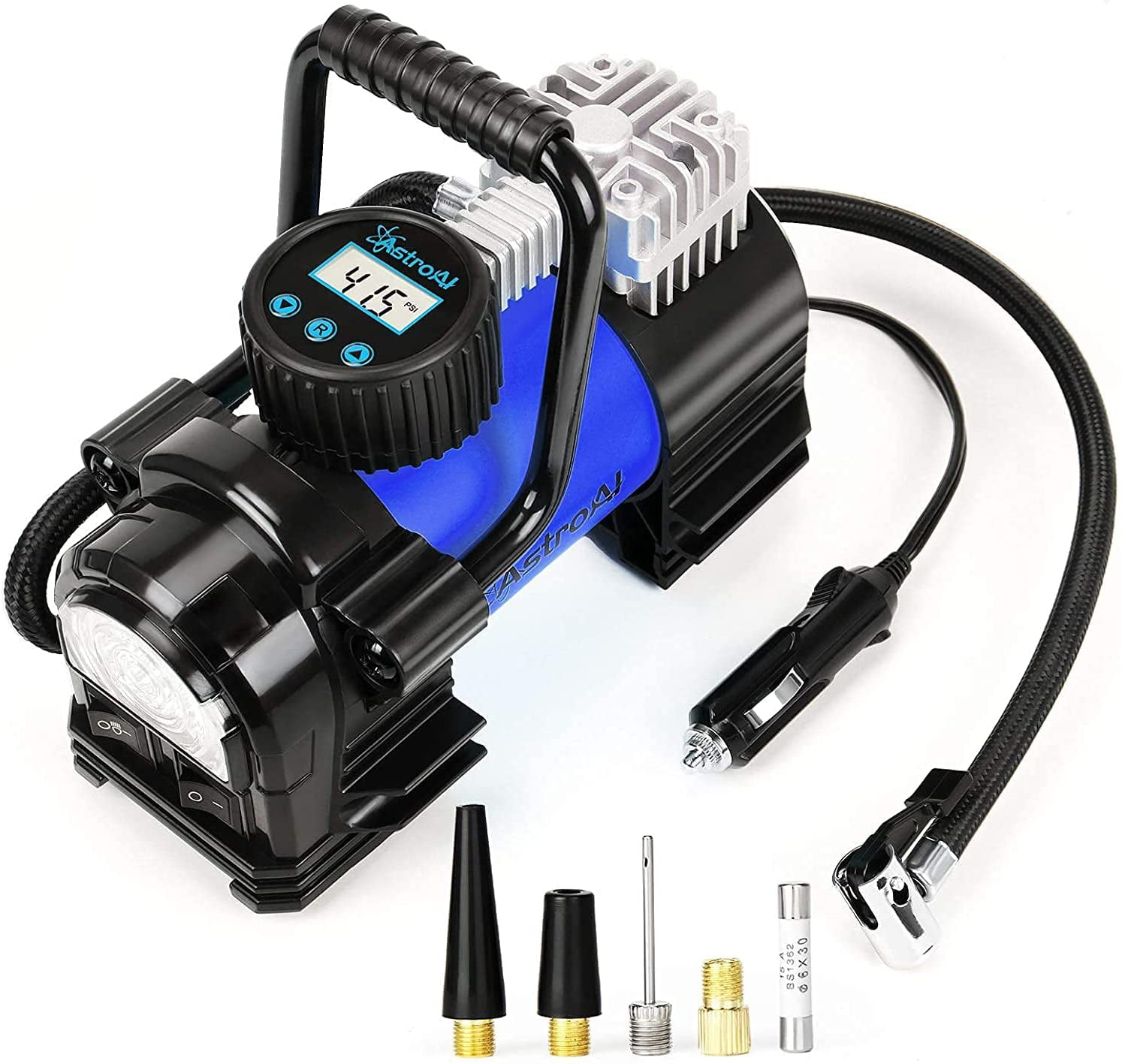 AstroAI Tire Inflator Portable Air Pump for Car Tires, Digital Air Compressor 150PSI with LED Light for Cars, 12V DC, Blue