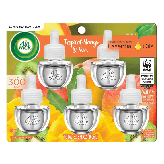 Air Wick Plug-In Scented Oil Air Freshener Warmer Refills, Sweet Mango and Kiwi, 5 Count