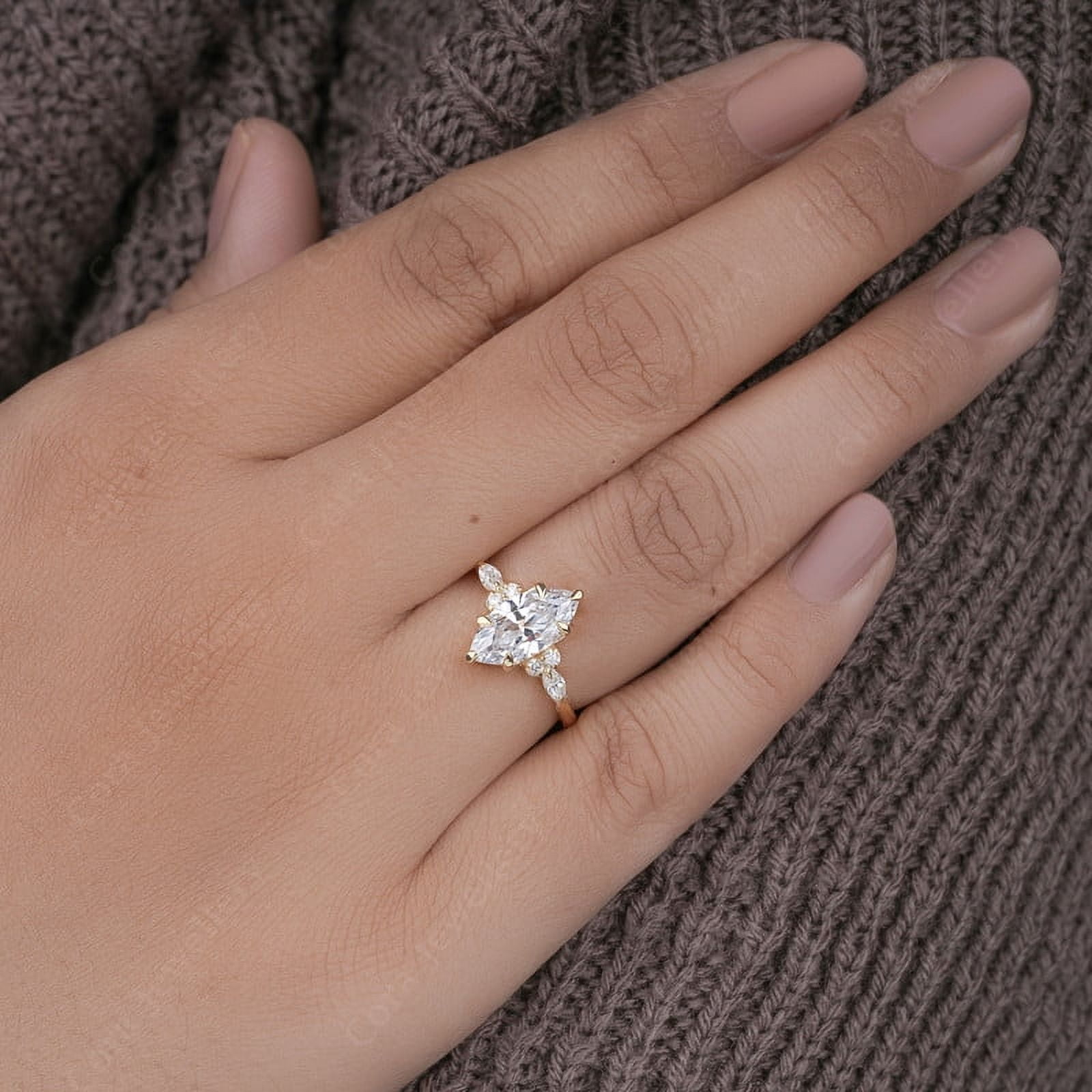 Cora Jewellery 1.5CT Marquise Cut Moissanite Engagement Ring for Women, 18K Yellow Gold, 9 US