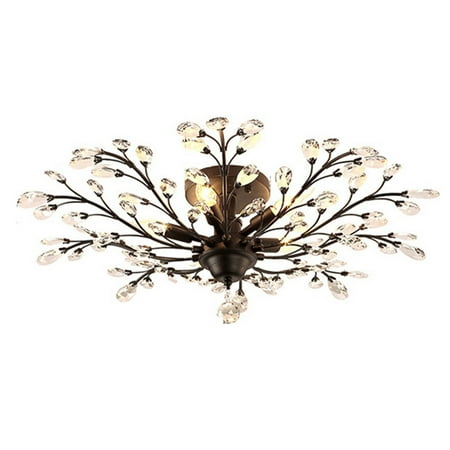 

Retro Crystal Chandelier Branches Pendant Ceiling Lamp 5 Lights Black Fixture