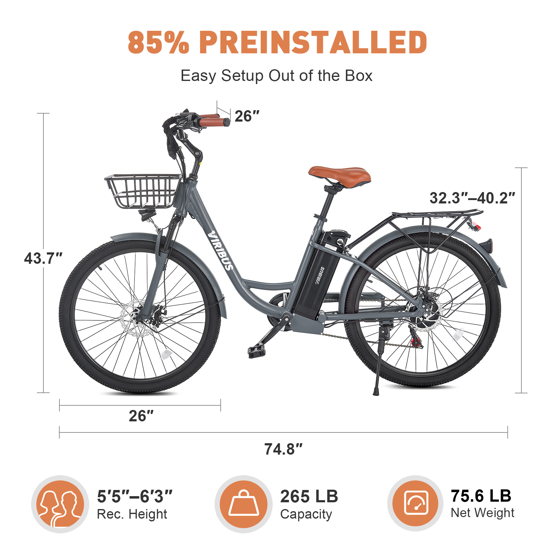 Viribus Electric Bike for Adults 26