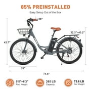 26 Electric Bike for Adults 7 Speed 20mph 500W Ebike for Women Men Seniors, Black