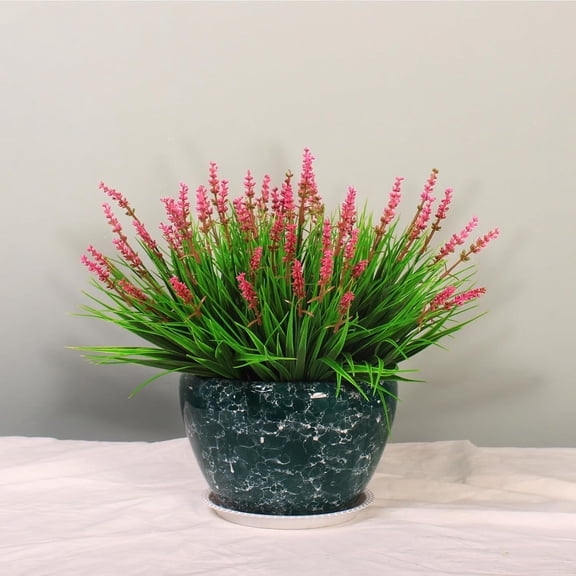 Luluganb Artificial Flowers for Outdoor Plants, 1 Bundle Fake Lavender Plastic Faux Monkey Grass for Verandah Window Garden Office Patio Front Porch UV Resistant for Planter Pink