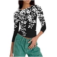 thumbnail image 5 of Ounisa Shirts for Women 3/4 Sleeve Plus Size Tops Loose Crew Neck T Shirts Casual Short Tight Elastic Summer Printed Tops, 5 of 7