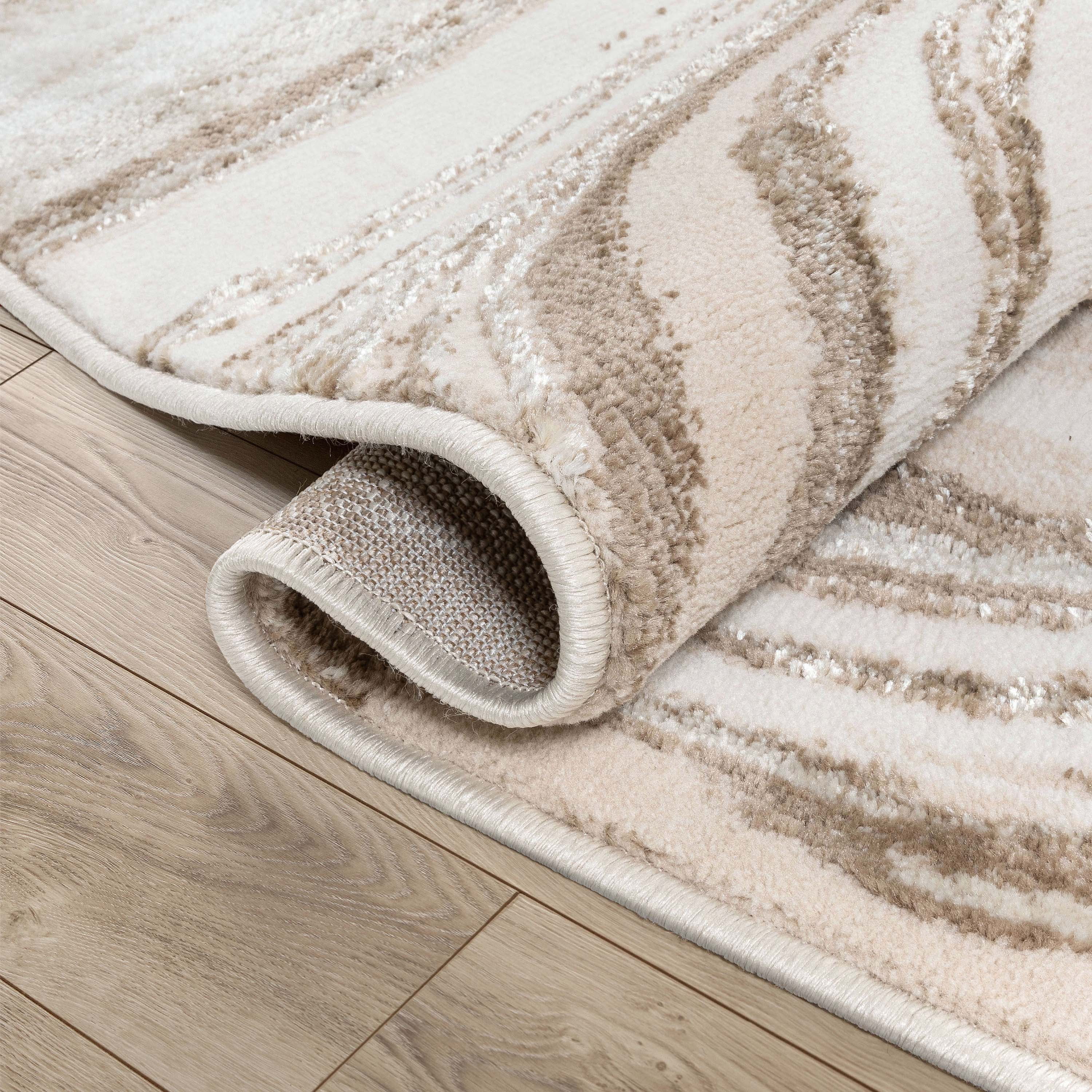 Well Woven Fairmont Warren Glam Abstract Striped Marble Pattern Ivory 6'7" x 9'3" Area Rug