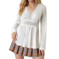 thumbnail image 1 of NINGMENG Womens Tops Solid Color Spring Elegant V Neck Patchwork Lace Long Sleeve Tops Pullover Tee Shirts Daily-Wear,White,L, 1 of 6