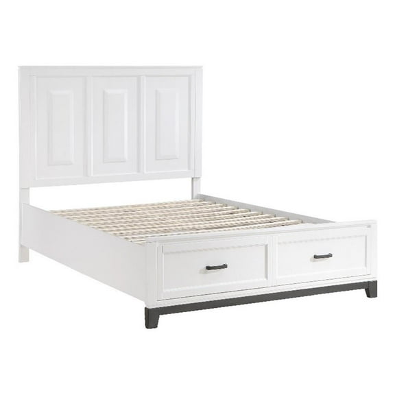 Thiem Queen Size Platform Bed with 2 Storage Drawers- White Wood Finish