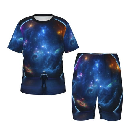 Luyuia Astronaut Print Girls  2-Piece Tie-Dye Pajama Set  Cute Summer Loungewear with Shirt and Tank Shorts Nightwear-Medium