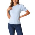 thumbnail image 2 of INSPIRE CHIC Women's Ribbed Knit Top Crew Neck Lantern Short Sleeve Casual Blouse, 2 of 5