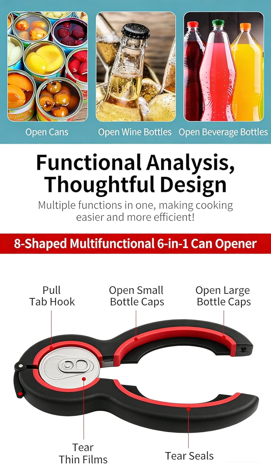 FRKSMD-8-in-1 Multifunctional Can Opener, Stainless Steel PP, Bottle Opener。