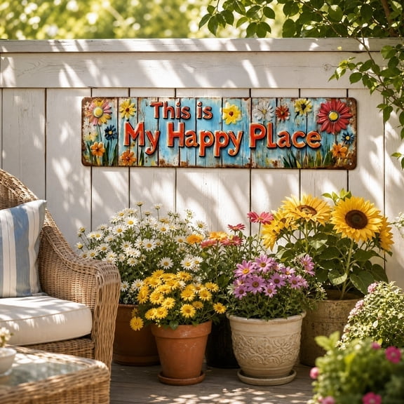 Vintage Garden Metal Signs, Funny Garden Sign for Outside Patio Yard Greenhouse Home, This is My Happy Place Sign Garden Decor, Outdoor Wall Decor Style 1