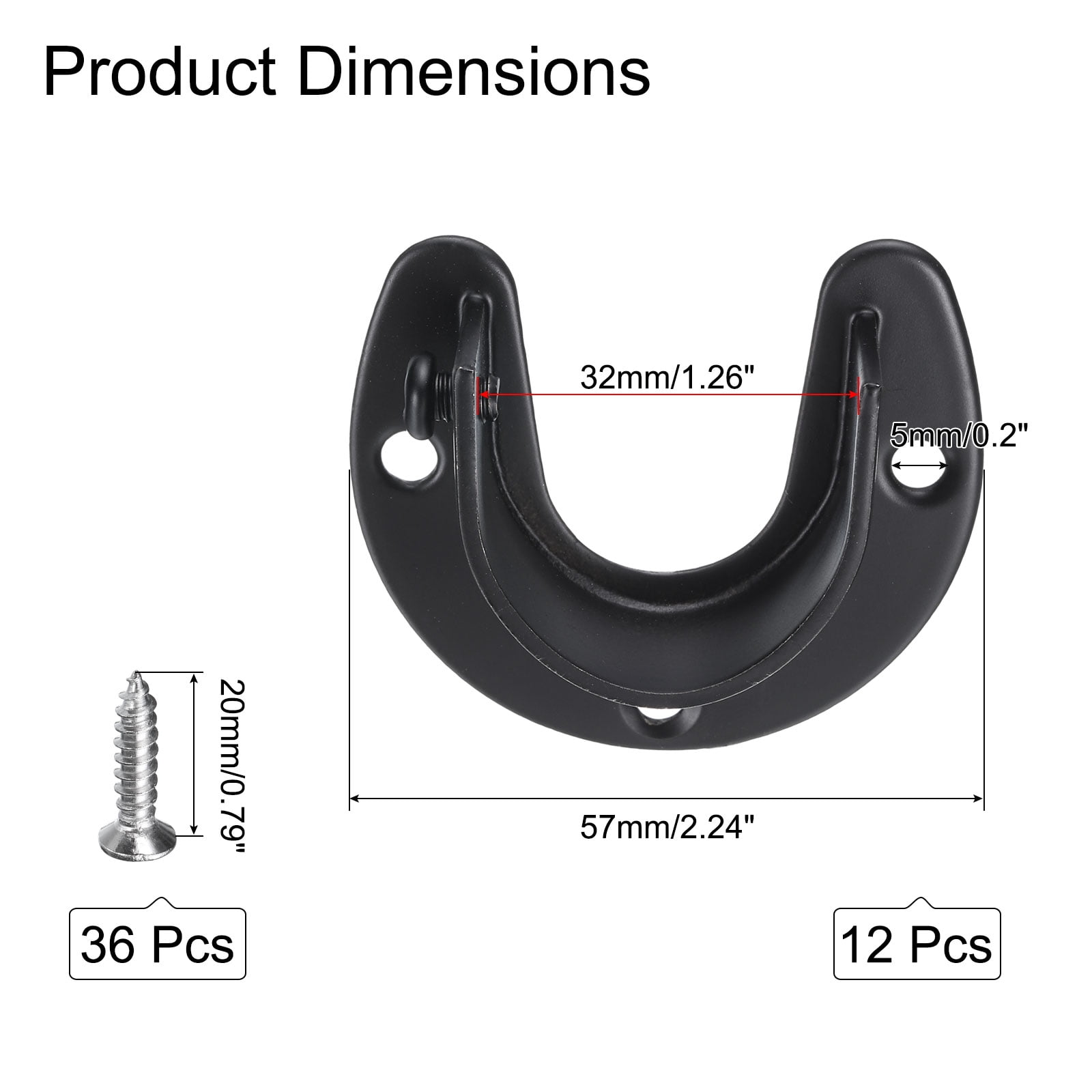 Uxcell 12Pcs Stainless Steel Closet Rod Brackets, 1.25inch Dia U-Shaped Open Type Wardrobe Holder with Screws, Shower Curtain Rod Pole End Supports Sockets Flange, Black