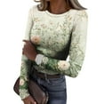 thumbnail image 3 of JGNGSHN Long Sleeve Shirts for Women Slim Fit Stretch Crewneck Ribbed Undershirts Floral Print T-Shirt Going Out Workout Outfits, 3 of 7