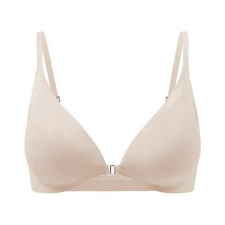 Mrasaso Deals of The Day Clearance Women Nylon Bra Seamless Full Cup Bra Large Thin Wireless Lingerie Side Folding Adjustable Support BraKhaki L