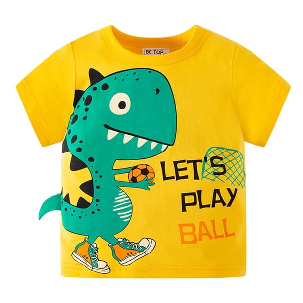 Gibobby Playera Termica Para Niños Niños pequeños bebés niños niñas verano dibujos animados dinosaurio manga corta cuello redondo camisetas Tops ropa para niños trajes(Amarillo, 6-7 Años)