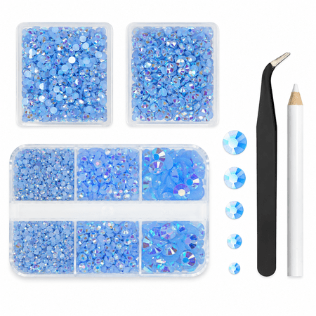 Light Blue AB Resin Rhinestones for Crafting 2mm 3mm 4mm 5mm 6mm Flatback Jelly Stones Non-Hotfix Diamonds Crystals Gems for Nails Face Eyes Makeup Tumblers Bottles DIY Crafts