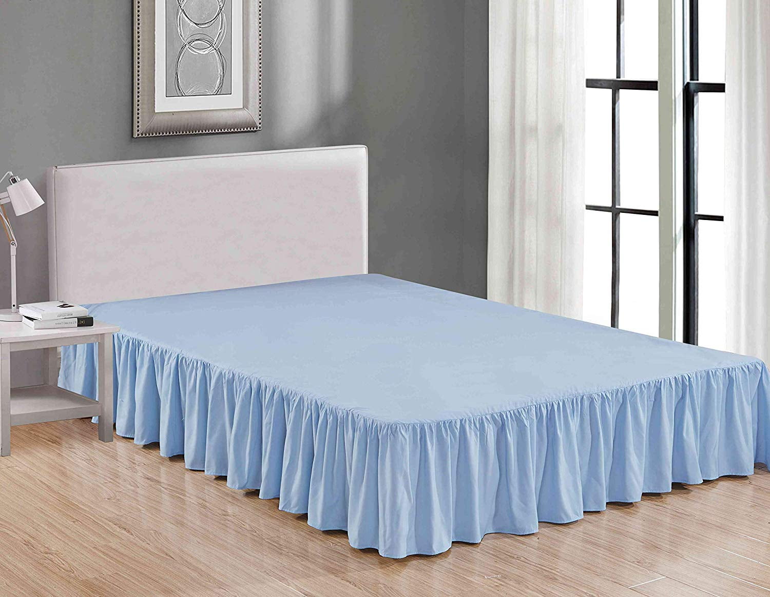 King 14” Drop Dust Ruffle Beach Blue Solid Luxury Pleated Tailored Bed Skirt 