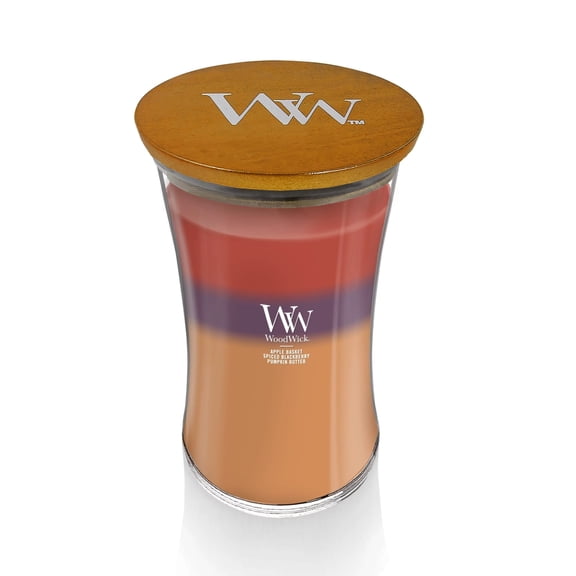 WoodWick Large Autumn Harvest Trilogy Hourglass Scented Candle, Crackles as it Burns, Apple Basket | Spiced Blackberry | Pumpkin Butter, 21.5 oz