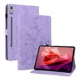 thumbnail image 2 of FJLBDE Case for Lenovo Tab P12 12.7 inch 2023 TB370FU, Embossed Flower PU Leather Flip Wallet Folio Stand Cover, Purple, 2 of 7