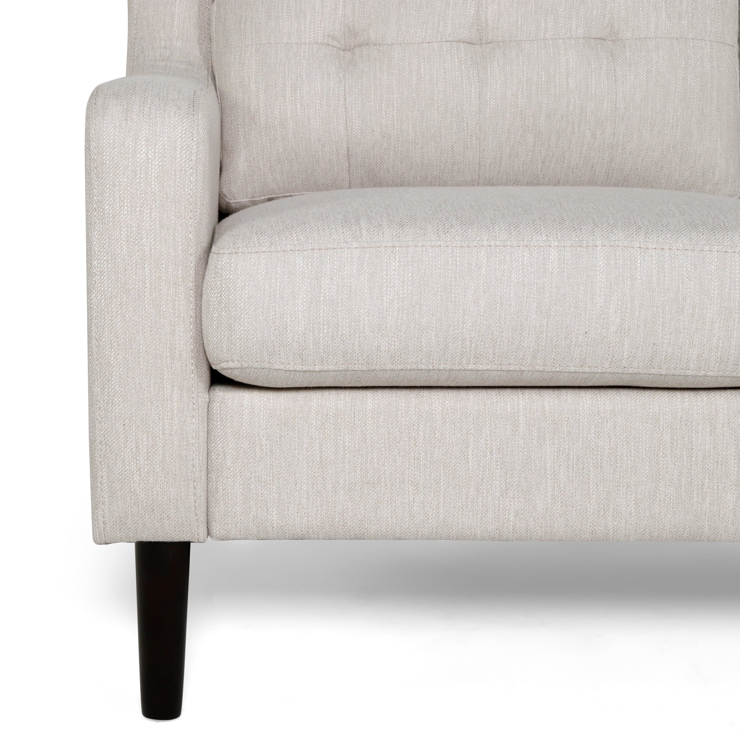 Noble House Kayden Indoor Contemporary Fabric Upholstered Loveseat, Beige, Dark Brown