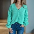 thumbnail image 3 of Women's Casual Solid Color V Neck Button Knit Cardigan Coat Cardigans Dress Holiday Cardigans for Women Long Cute Sweaters Creme Cardigans Women's Cardigan Sweatshirt Duster Cardigan for Women Womens, 3 of 8