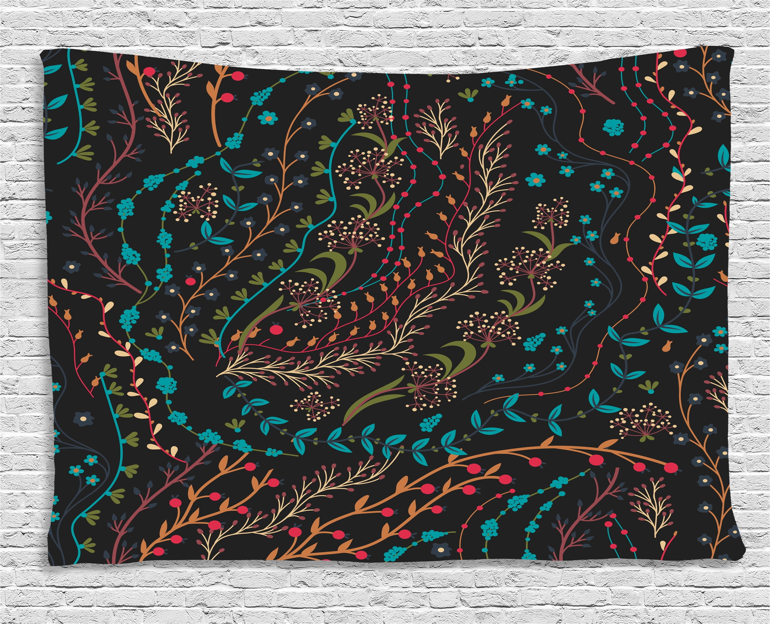 Floral Tapestry, Colorful Herbs and Flowering Stems on Dark Backdrop