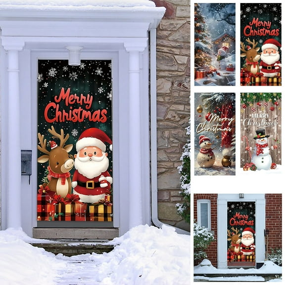 PALIFEUR Christmas Front Door Cover Snowman Door Cover Banner Merry Christmas Door Hanging Backdrop Decorations for Home Indoor Outdoor Winter Holiday Party Decor, 70.9 x 35.4 Inch