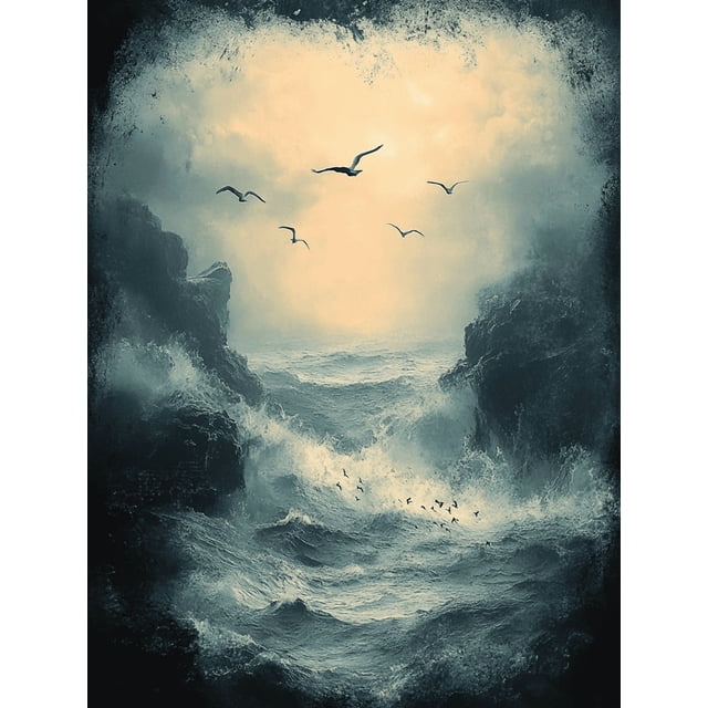 Qisvanset Framed Canvas Wall Art 12x16 Inch Stormy Sky Flying Birds Moody Nature Wall Art