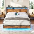 thumbnail image 5 of Merluxy King Floating Bed Frame with LED Lights, Industrial Platform Bed with Charging Station, 2 Levels Storage Headboard/Rustic Brown, 5 of 8