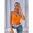 thumbnail image 3 of Women'S Sleeveless Crop Top Square Neck Tank Top Workout Fitness Summer Basic Tops 2025 Trendy Orange Color M, 3 of 6