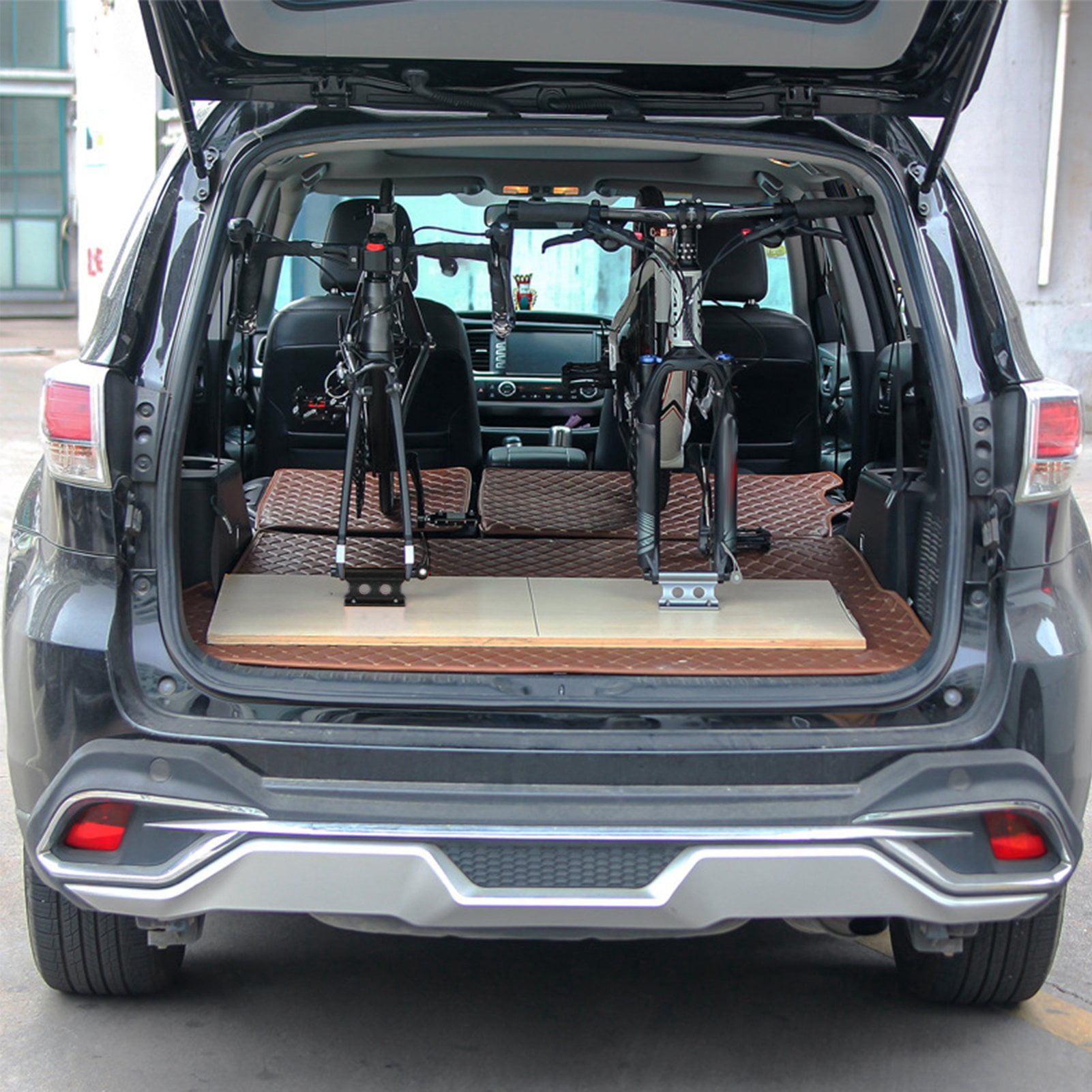 Support de vélo pour lit de camion – Bloc de vélo robuste, support de vélo, porte-bagages de toit de voiture en alliage d'aluminium à dégagement rapide, support de fourche avant avec adaptateurs