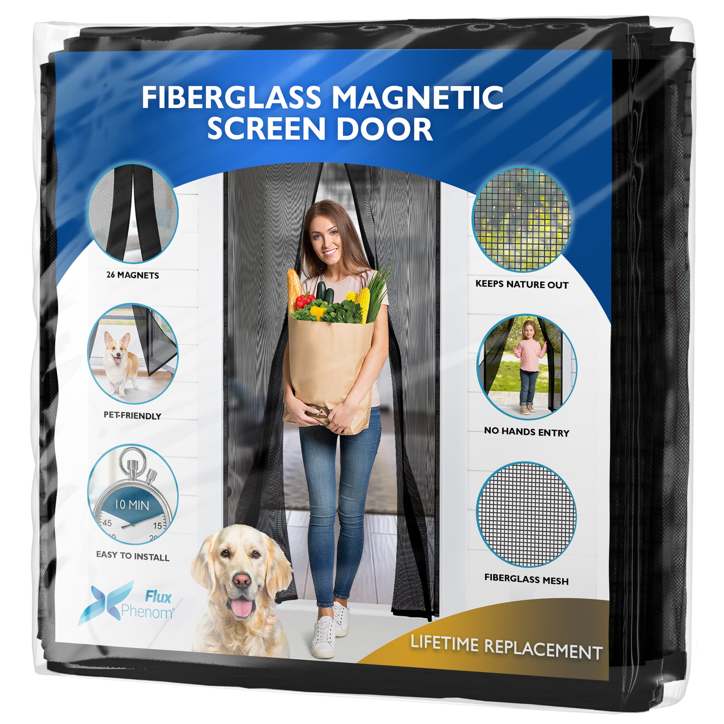 Flux Phenom (Upgraded Version) Fiberglass Magnetic Screen Door, Heavy Duty  Mesh Net for Patio and Sliding Doorways