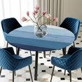 thumbnail image 5 of Elastic Fitted Round Tablecloth, Blue Ombre Waterproof Stretch Table Cover for 55"-60" Tables, Farmhouse Vintage Wooden Striped Washable Outdoor Tablecloths for Patio, Picnic, Camping, 5 of 9