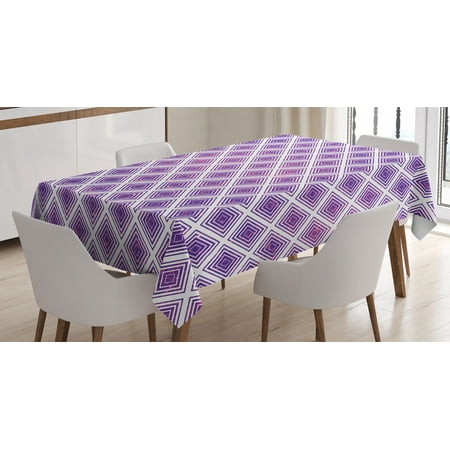 

Purple Decor Tablecloth Retro Innovative Abstract Square Pattern Modern Home Decor Effect Graphic Rectangular Table Cover for Dining Room Kitchen 60 X 84 Inches Violet White by Ambesonne