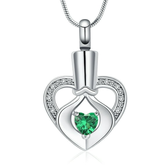 Crystal Heart in Heart Pendent for Ashes and Chain Cremation Jewelry for Ashes Perfume Memory Necklace for Men Women