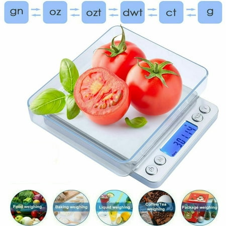 

Food Scale 0.01oz/0.1g High Precision 6.6lb/5kg Stainless Steel Weighing Platform Digital Kitchen Scale