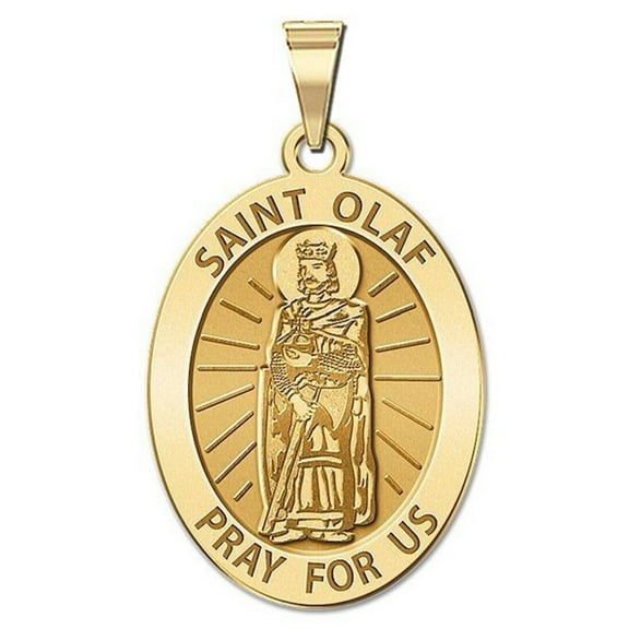 Picturesongold.Com Saint Olaf of Norway Religious Medal Necklace Pendants - 1/2 in x 2/3 in - Solid 14K Yellow Gold
