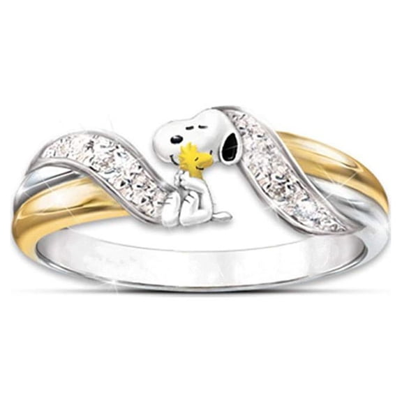 Women's Cartoon Snoopy Cartoon Dog Gold-Plated Two-Color Ring