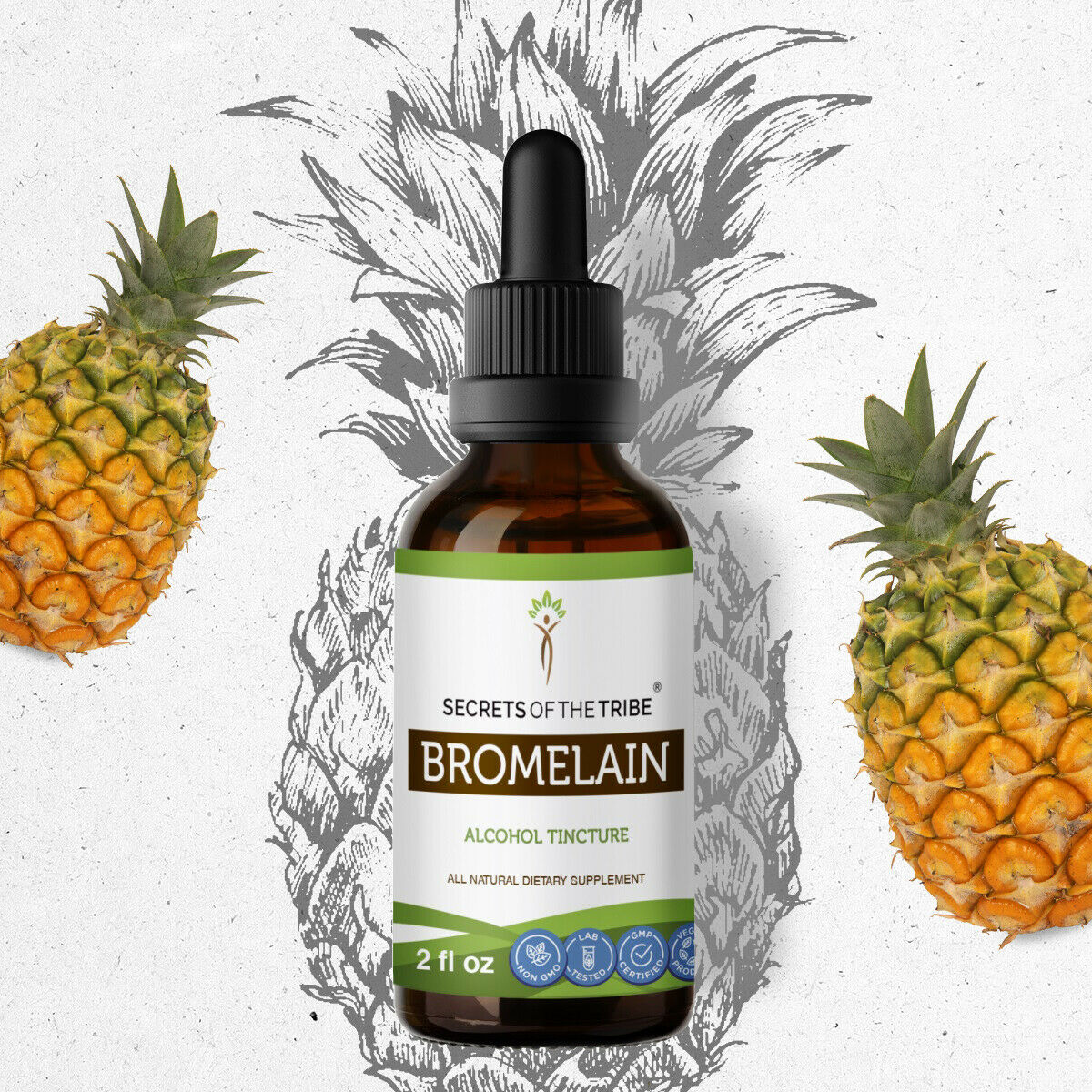 Bromelain Tincture Alcohol Extract, Wildcrafted Bromelain, Pineapple